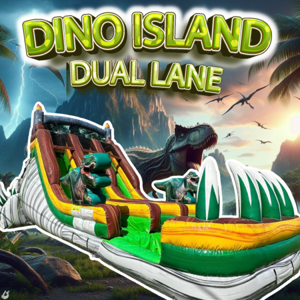 Dino island 20 ft dual lane mega sized deep pool wet/dry